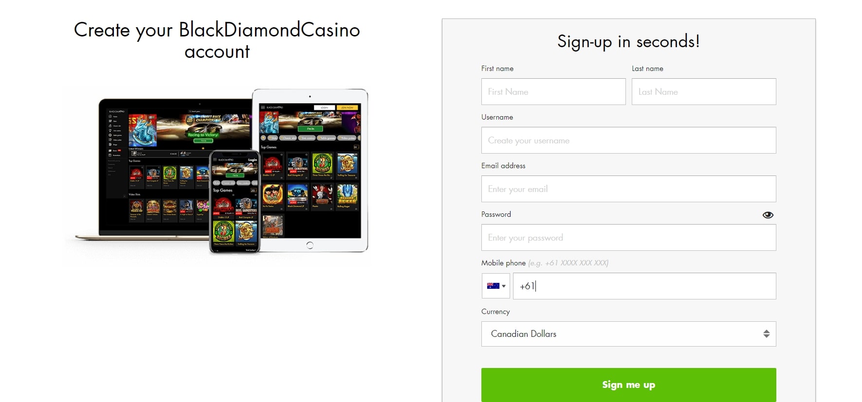 Sign Up Black Diamond Casino